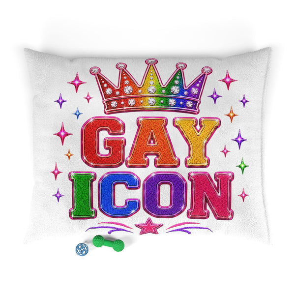 Gay Icon Pet Bed Size Large | Rainbow Pride Dog Bed, Colorful LGBTQ Chevron Pillow