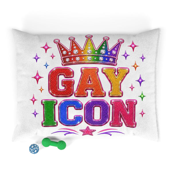 Gay Icon Pet Bed Size Medium | Rainbow Pride Dog Bed, Colorful LGBTQ Chevron Pillow