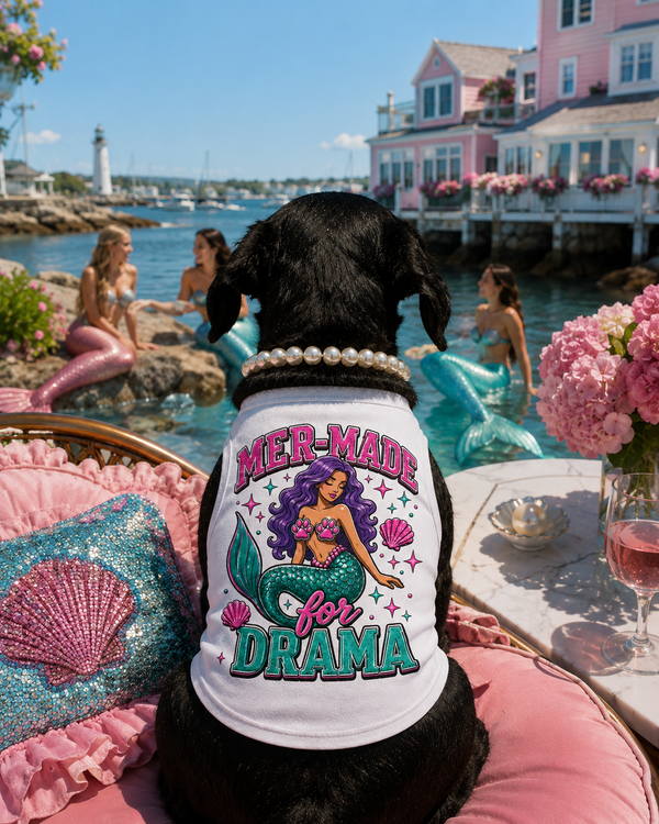 Mermaid Graphic for Drama Pet Tank Top | Mermaid Illustration, Pink Teal Design